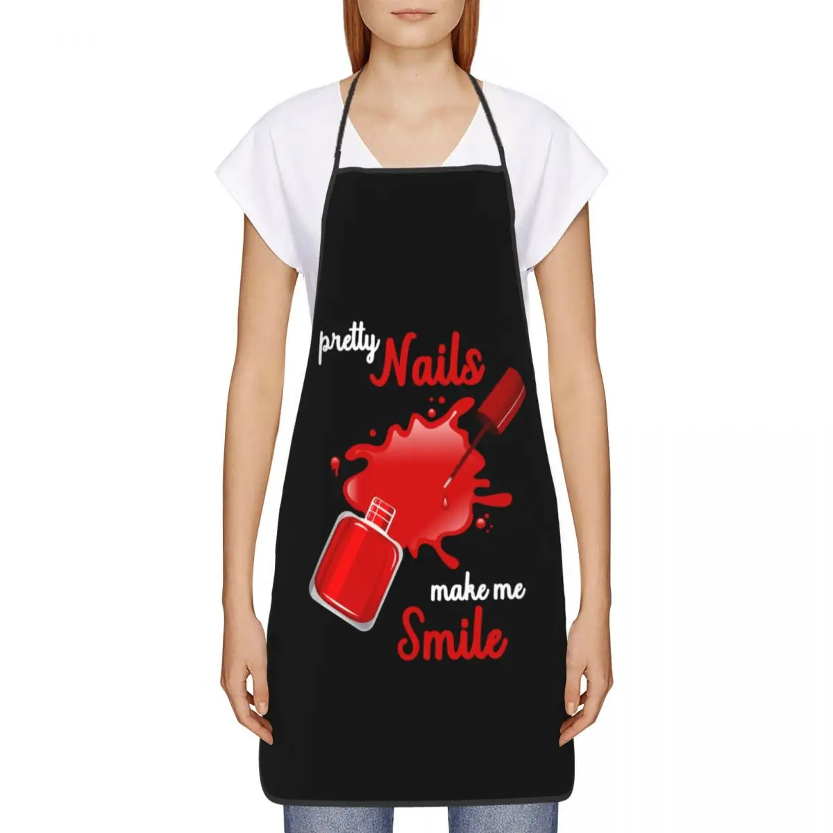 Pretty Nails Make Me Smile Apron for Women Men Unisex Bib Nail Polish Kitchen Cooking Tablier Cuisine Chef Gardening