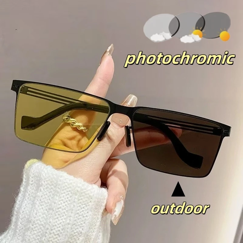 

Unisex New Retro Square Frame Photochromic Sunglasses UV400 Outdoor Ultra-light Beach Riding Driving Essential Sunglasses