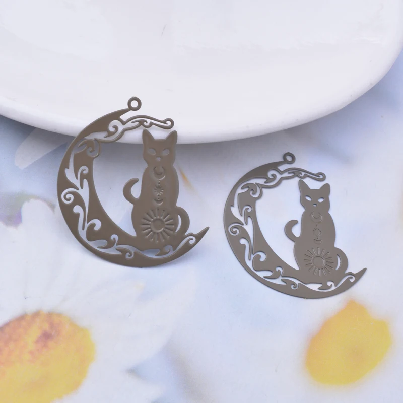 30 Stück AB7239 32*30mm Messing Bemalte Mond- und Katzen-Anhänger Schmuck-Ohrring-Zubehör – Detail 4
