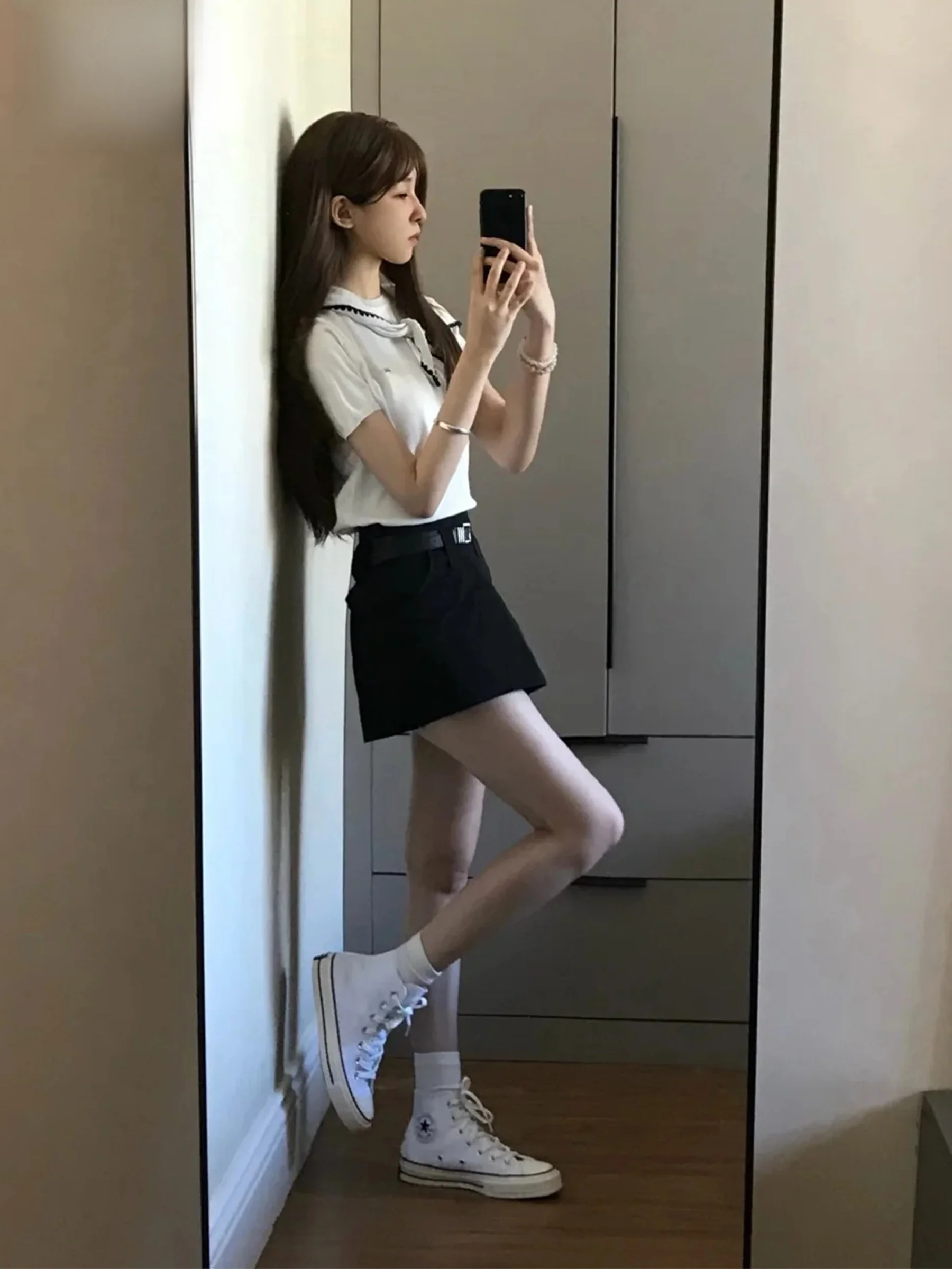 

High Waist Black Slimming A-Line Skirt Women's Summer Retro Style Casual Skirt High Waist Design Sensation Half-length S...