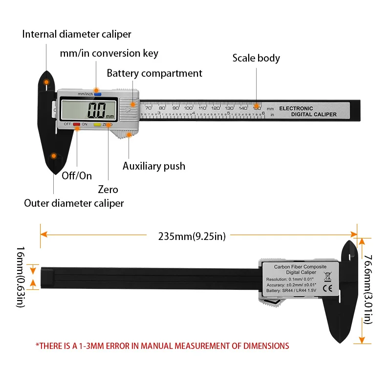 JIGONG di Alta Qualità 6 pollici 150 millimetri Digital Vernier Compasso di Micrometro Guage Widescreen Elettronico Precisione di Misura