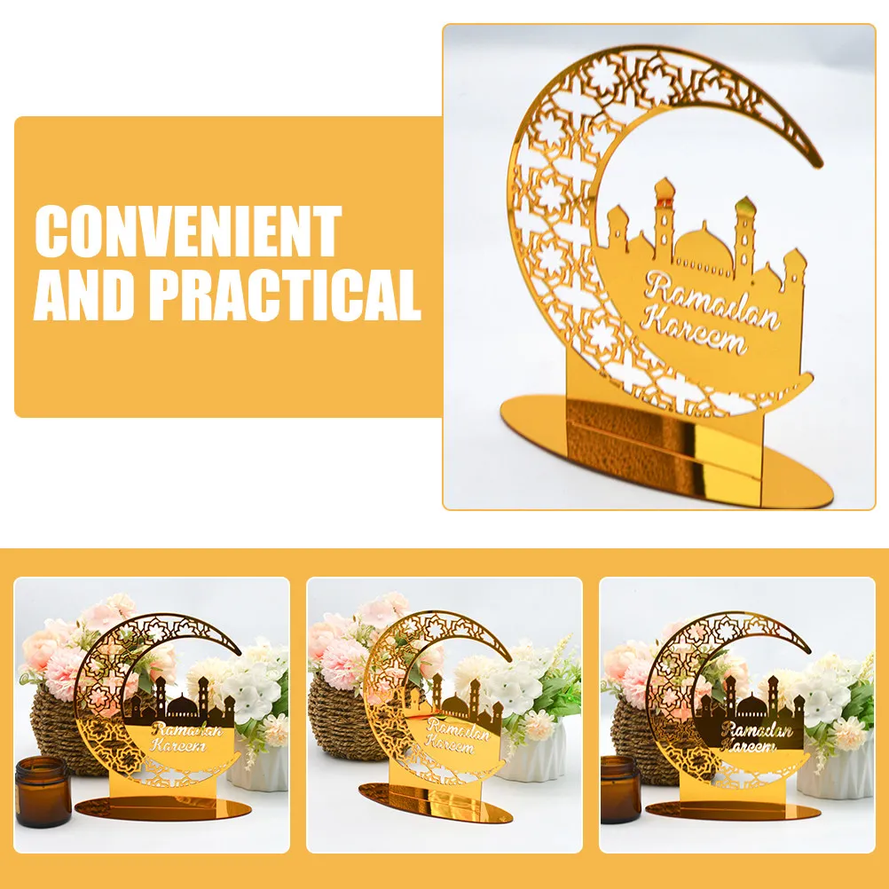 

Acrylic Eid Mubarak Decoration Double-Sided Desktop Craft Ramadan Festival Table Ornament Muslim Holiday Decor