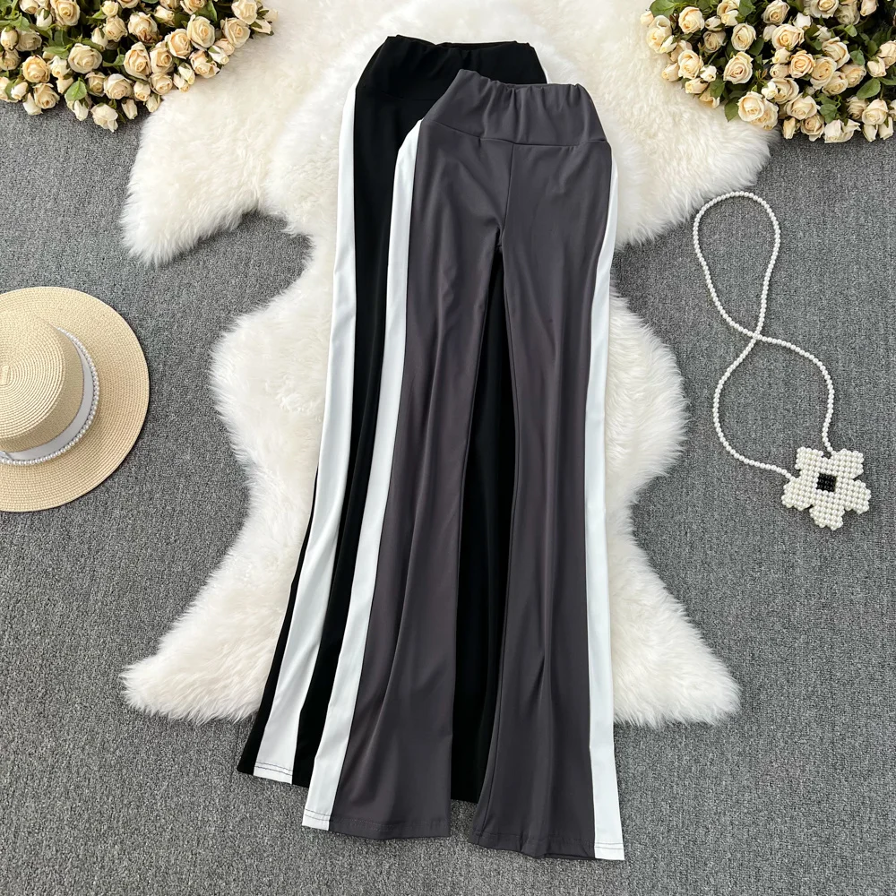 Side Stripe High Waist Split Flare Pants Women's Fashion Women Stretch Slim Trousers Girls Casual Slim Pants