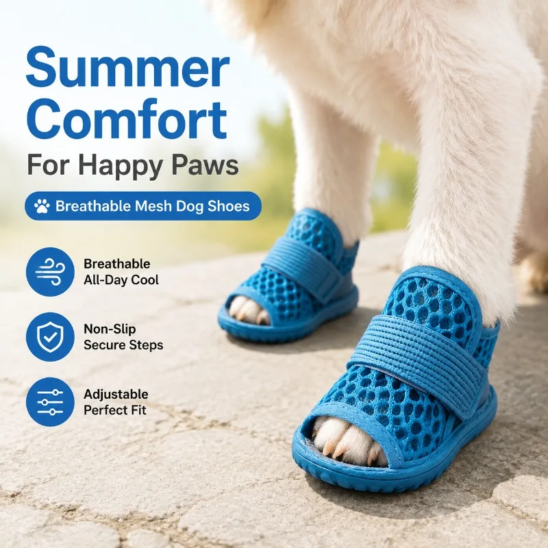 

Summer Breathable Mesh Pet Shoes Cute Sandals for Small Dogs Outdoor Walking Puppy Footwear Elastic Adjustable Strap Anti-slip