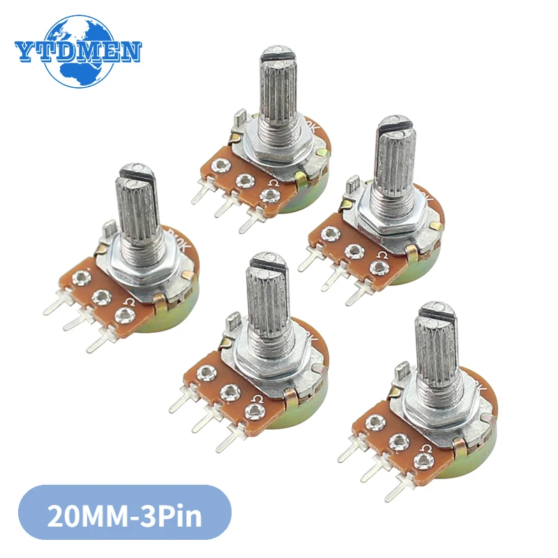 

5 шт. WH148 3-контактный 20-мм потенциометр B1K B2K B5K B10K B20K B50K B100K B500K B1M 1K 2K 5K 10K 50K 100K 500K 1M с гайкой и шайбами