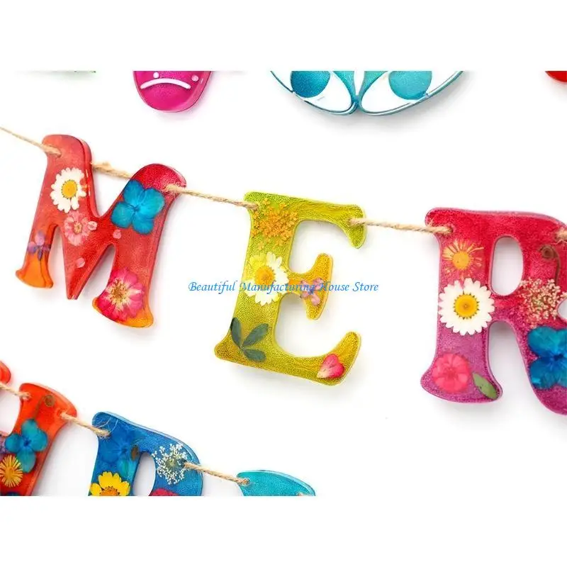 

E56A Christmas Pull Flag Letters Epoxy Resin Mold Decorations for Banner Silicone Mou