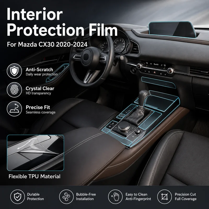For Mazda CX30 2020-2024 TPU Interior Protective Film Anti-Scratch Gear Panel Navigation Screen Cover Car Center Console LHD
