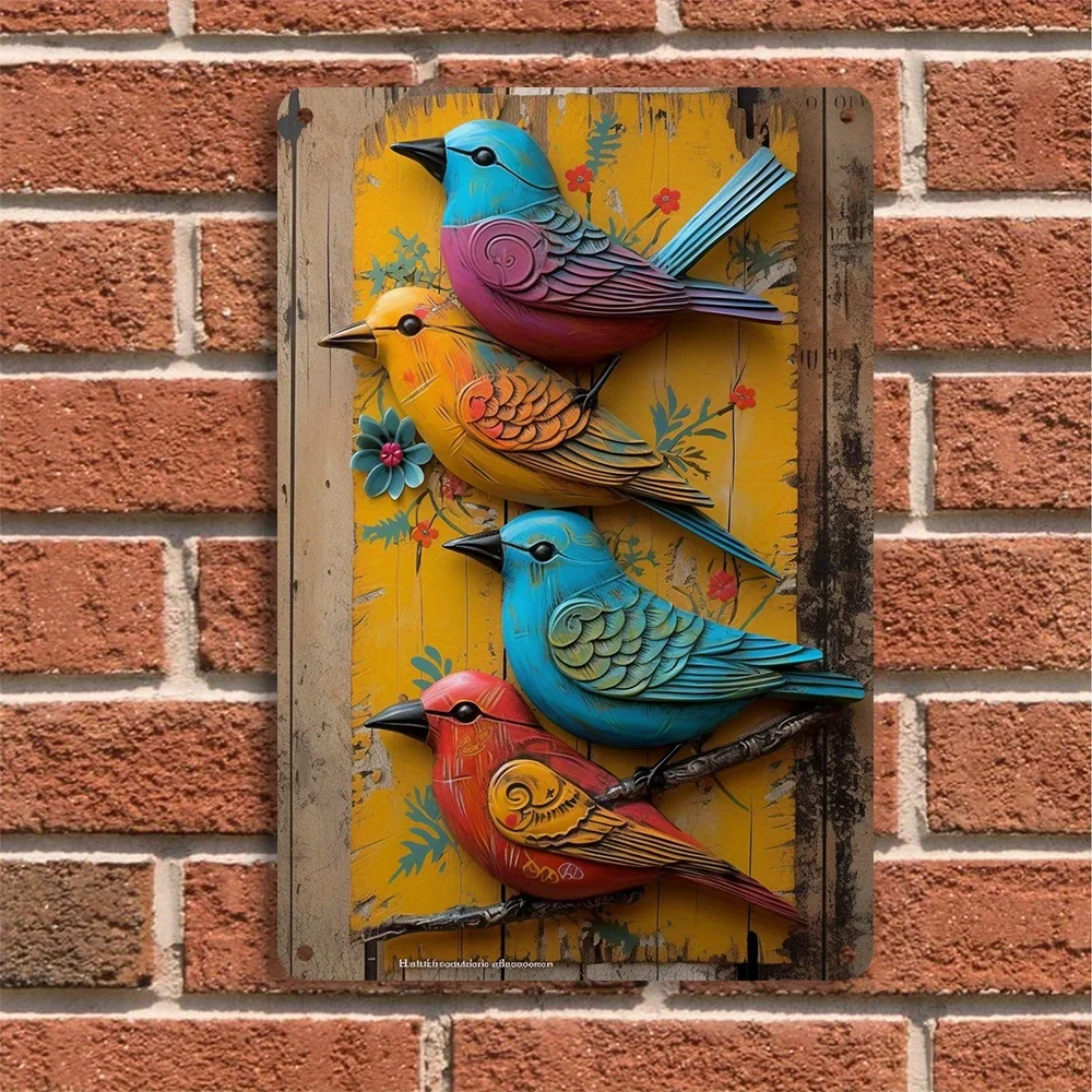 Arte de pared de Metal con pájaros de acuarela de estilo Vintage, artesanía de hierro, decoración colgante reutilizable, adecuada para el hogar y el jardín, regalos ideales