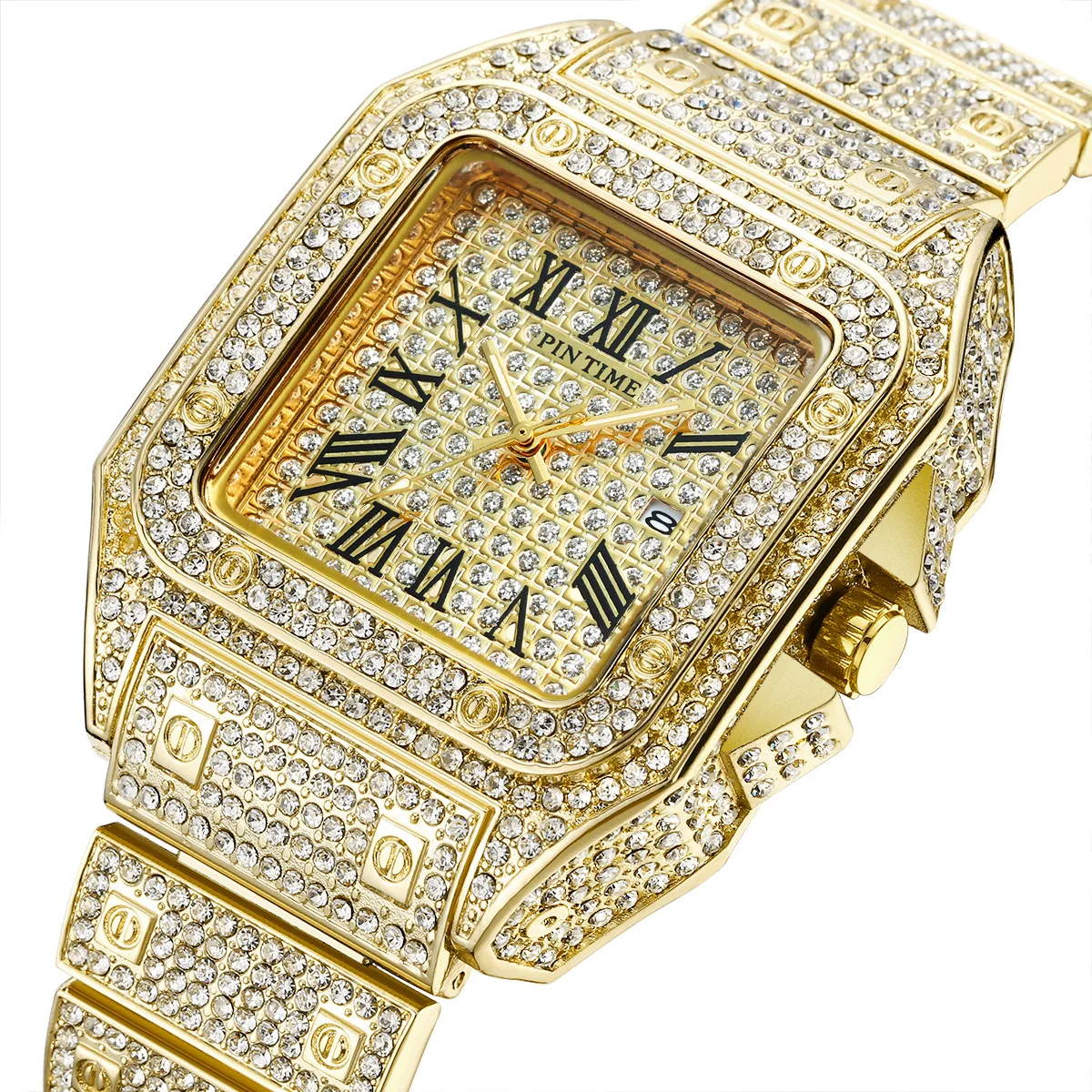 Iced Out Diamond Men\'s Luxury Gold Stainless Steel Watches High Quality Quartz Watch The Best Birthday Gift