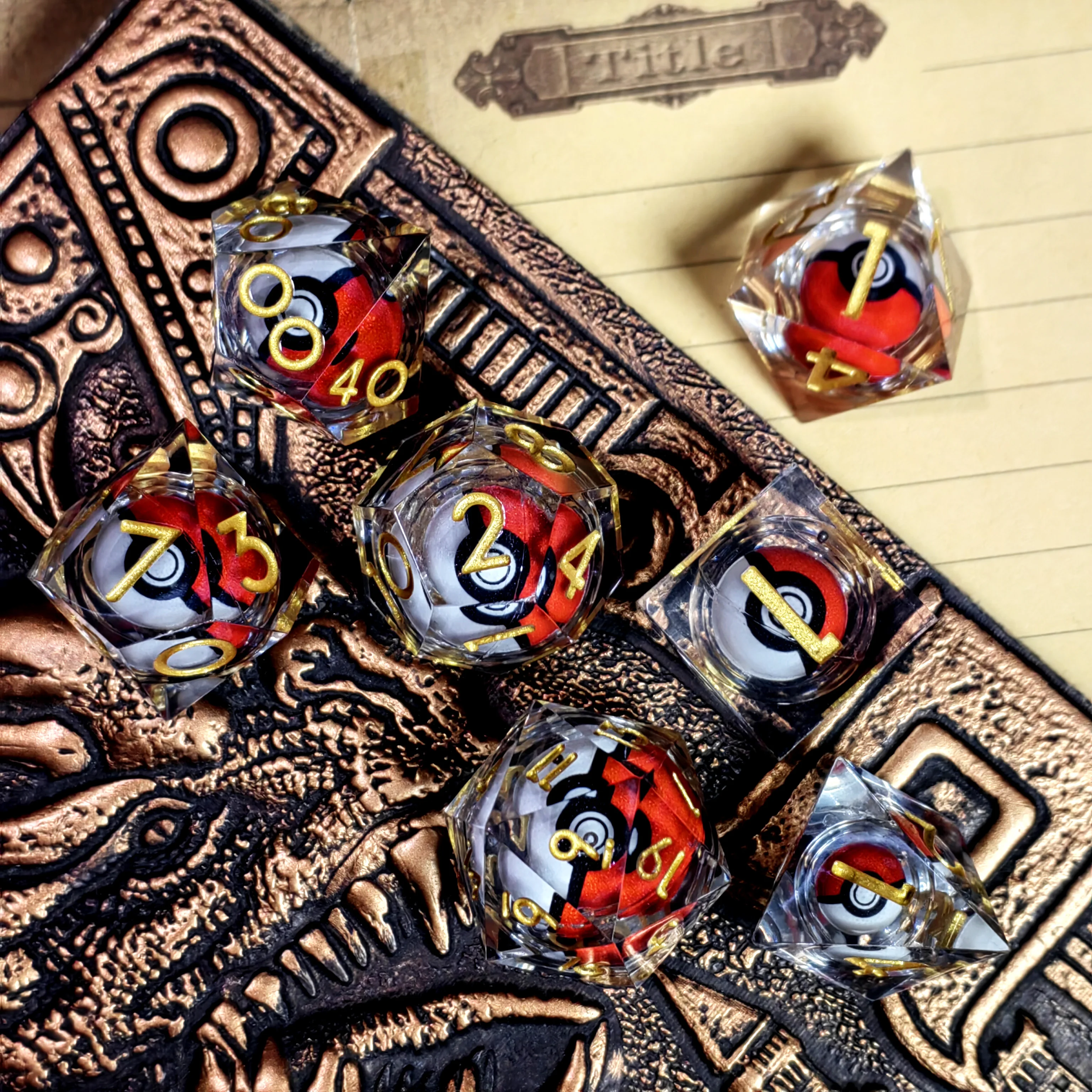 DnD Dice Set - 7-Piece Resin Polyhedral Dice with Spinning Dragon Eye Core, Transparent Design for Dungeons & Dragons, RPG Games