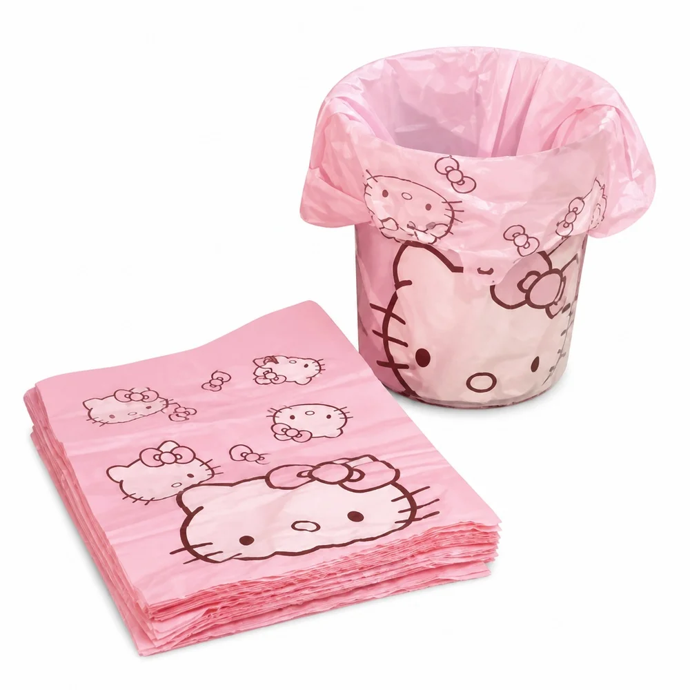 Pink Cartoon Cat Printed Vest Trash Bags 50Pcs 30x50cm Plastic Garbage Bags Kitchen Bathroom Waste Bin Liners Household Supplies view 2