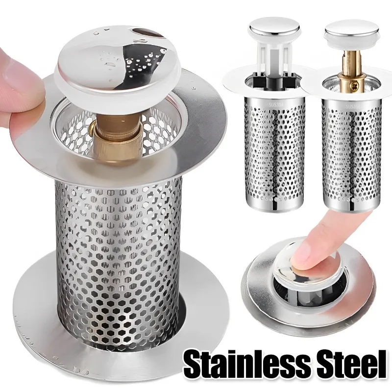 Stainless Steel Pop-Up Bounce Core Drain Filter - Anti-Odor Hair Catcher for Bathroom Washbasin/Shower & Kitchen Sink