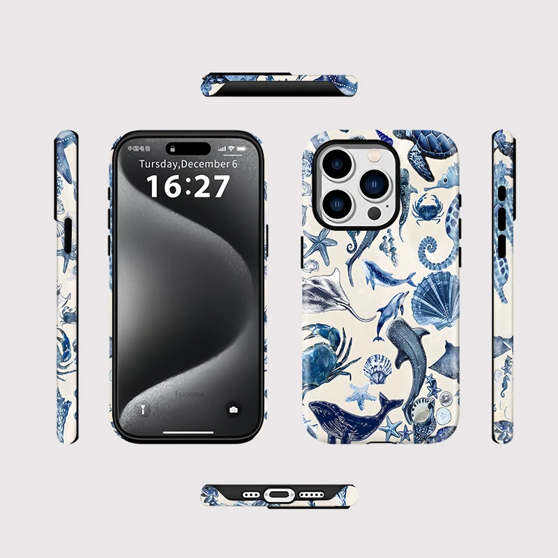Fcicicase Matte Phone Case for iPhone 17 16 15 Pro Max 14 Plus 12 13 11 Air For Magsafe 2 in 1 Magnetic Shark Sea Animals Cover - view 2