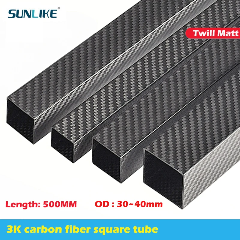 

1Pcs Length 500mm Twill Matte 3K Carbon Fiber Square Tube OD: 30mm 32mm 34mm 35mm 36mm 40mm Multi-Rotor Universal Carbon Tube