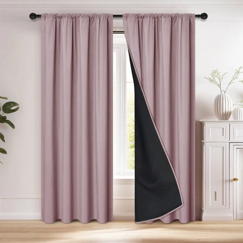 Sunshade Blackout Curtain Coated Lining with Rod Pocket Window Curtain Easy To Stall 100 x 200cm Curtains for Bedroom Bathroom