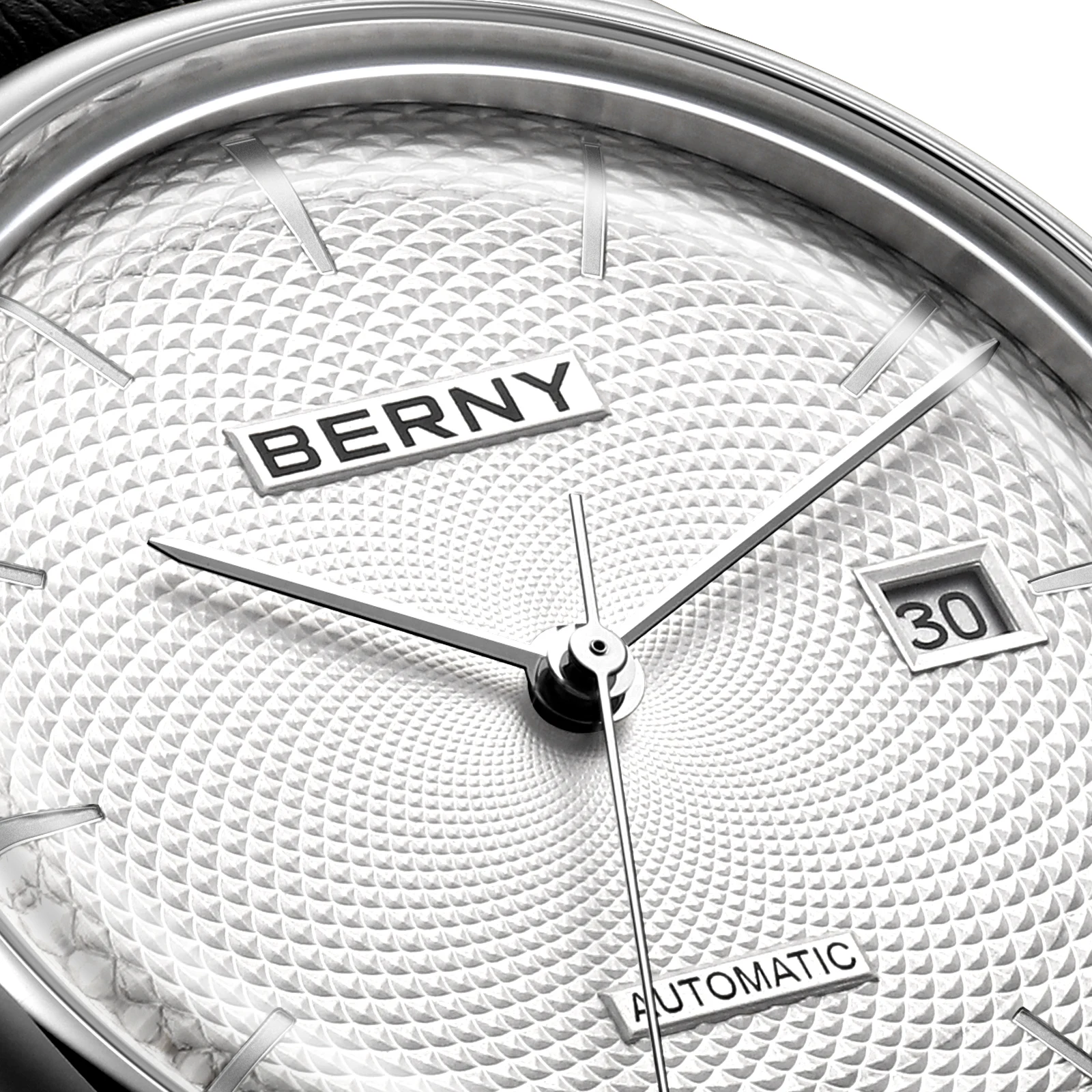 BERNY Automatikuhren für Herren, luxuriöse klassische mechanische Herrenuhr, gewölbtes Glas, Kalender, elegante, schlanke Armbanduhr – Detail 3