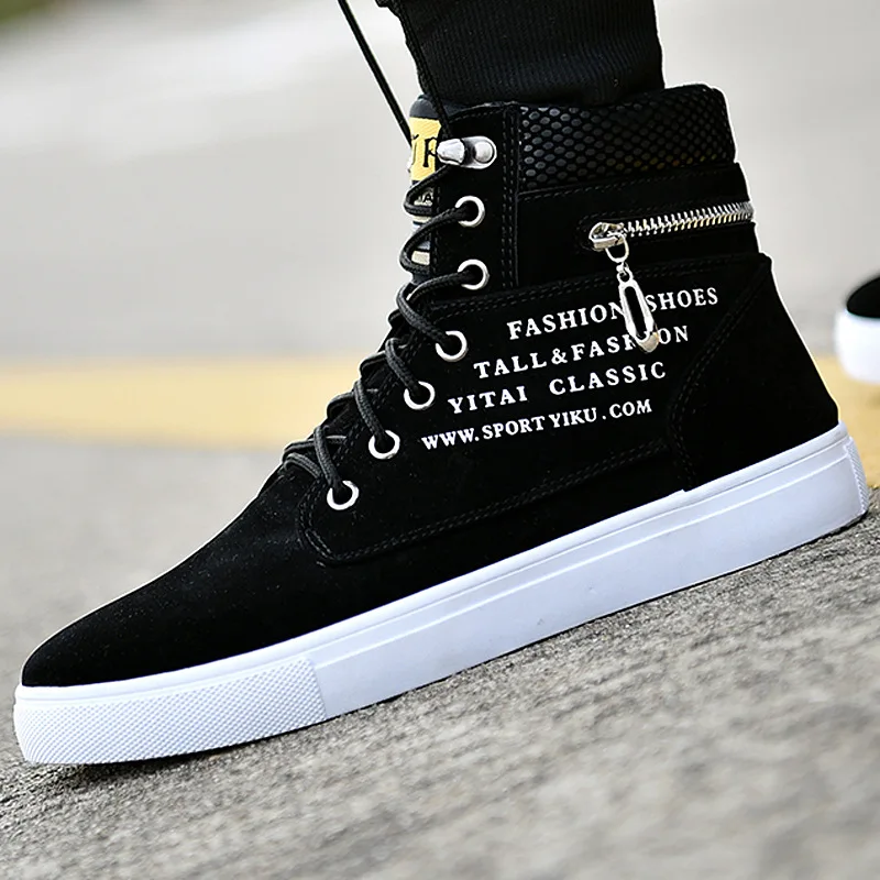 

2025 Spring Fashion Black Men's Flats Sneakers High Top Skateboarding Shoes for Men Comfortable Casual Sneakers Size 38-48