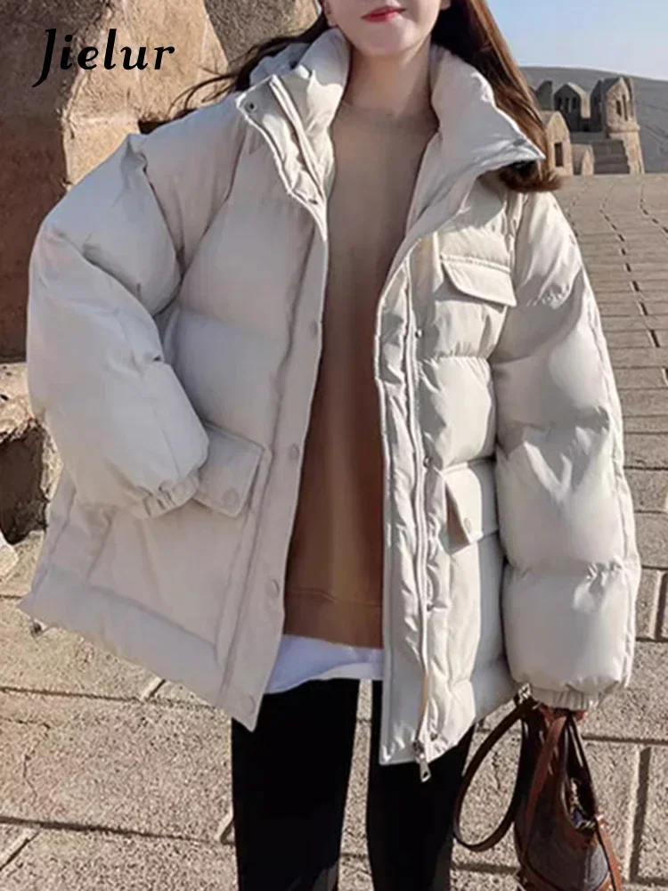 

Winter New Solid Color Hooded Thick Warm Female Parkas Loose Chic Pockets Zipper 4-colors Women Parkas Fashion Woman Top