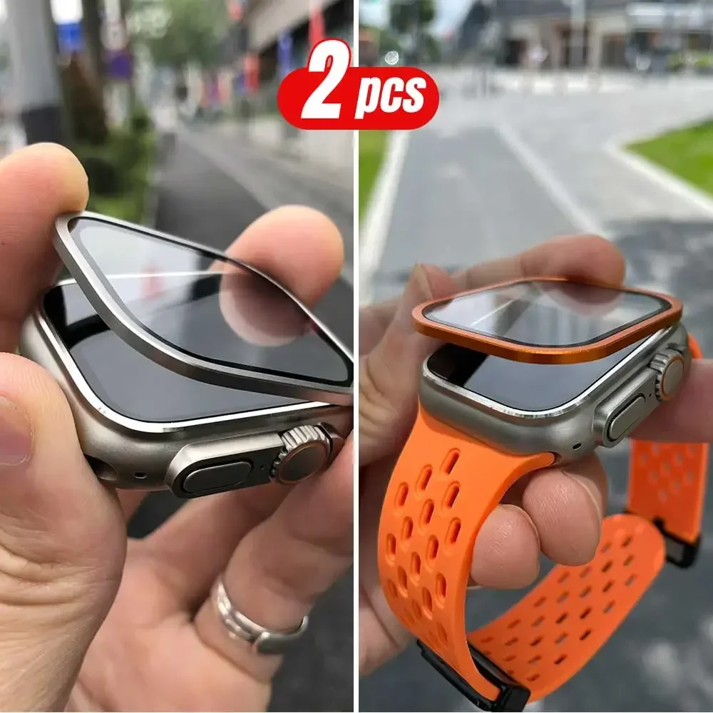 2PCS Titanium Metal Frame for Apple Watch Ultra2 49mm Accessories Tempered Glass Anti-Scratch film Series Ultra Screen Protector view 2