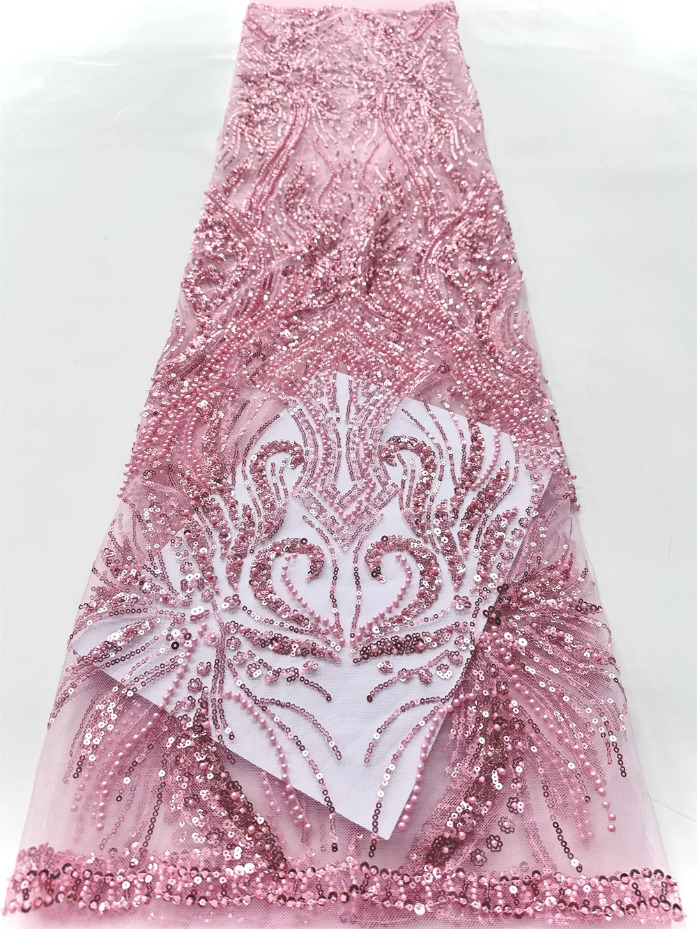 2025 최신 나이지리아 스팽글 레이스 원단, 고급 수공 비즈 레이스 원단, 고급 프랑스 자수 비즈 레이스 원단 (웨딩용)