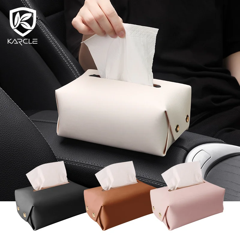 1PC PU Leather Car Tissue Box Universal Sun Visor Armrest box Tissue Box Holder Auto Interior Backseat Storage Box Decoration