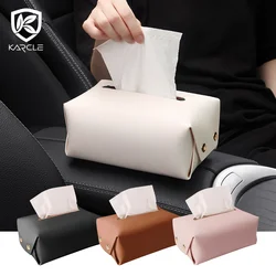 Caja de pañuelos de cuero PU para coche, soporte Universal para reposabrazos, visera solar, caja de pañuelos para Interior de automóvil, decoración de asiento trasero, 1 unidad