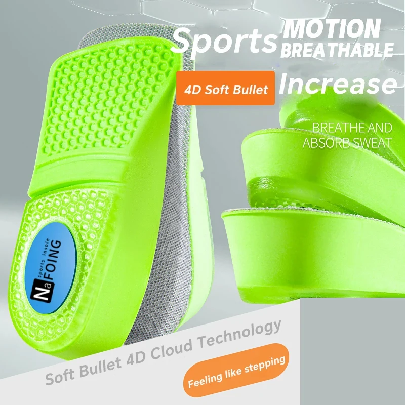 Green PU Memory Foam Height Increase Insoles for Men Women Shoes Arch Support Orthopedic Insoles Sneakers Heel Lift Shoe Pads