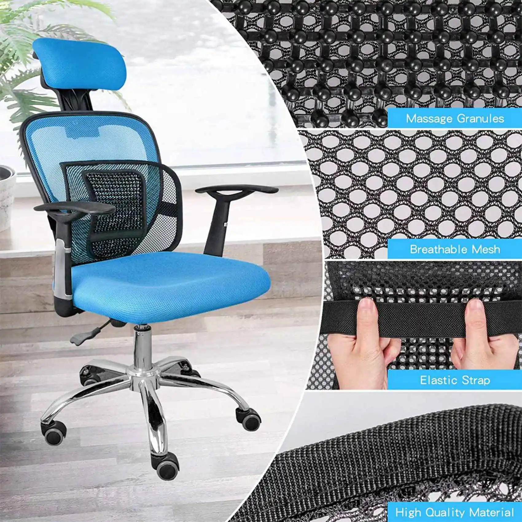 

2X Mesh Back Support For Office Chair, Lumbar/Chair Back Support With Elastic Strap Back Rest