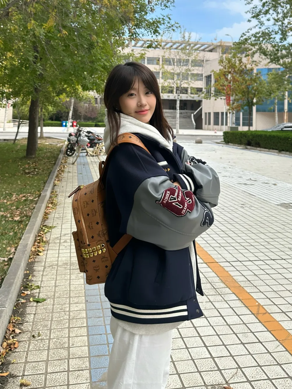 

Baseball Jackets Oversized Womens Winter Lining Fishbone Jogging Front-Zip Harajuku Training Rider Biker Bow Mid-Long Shining OL