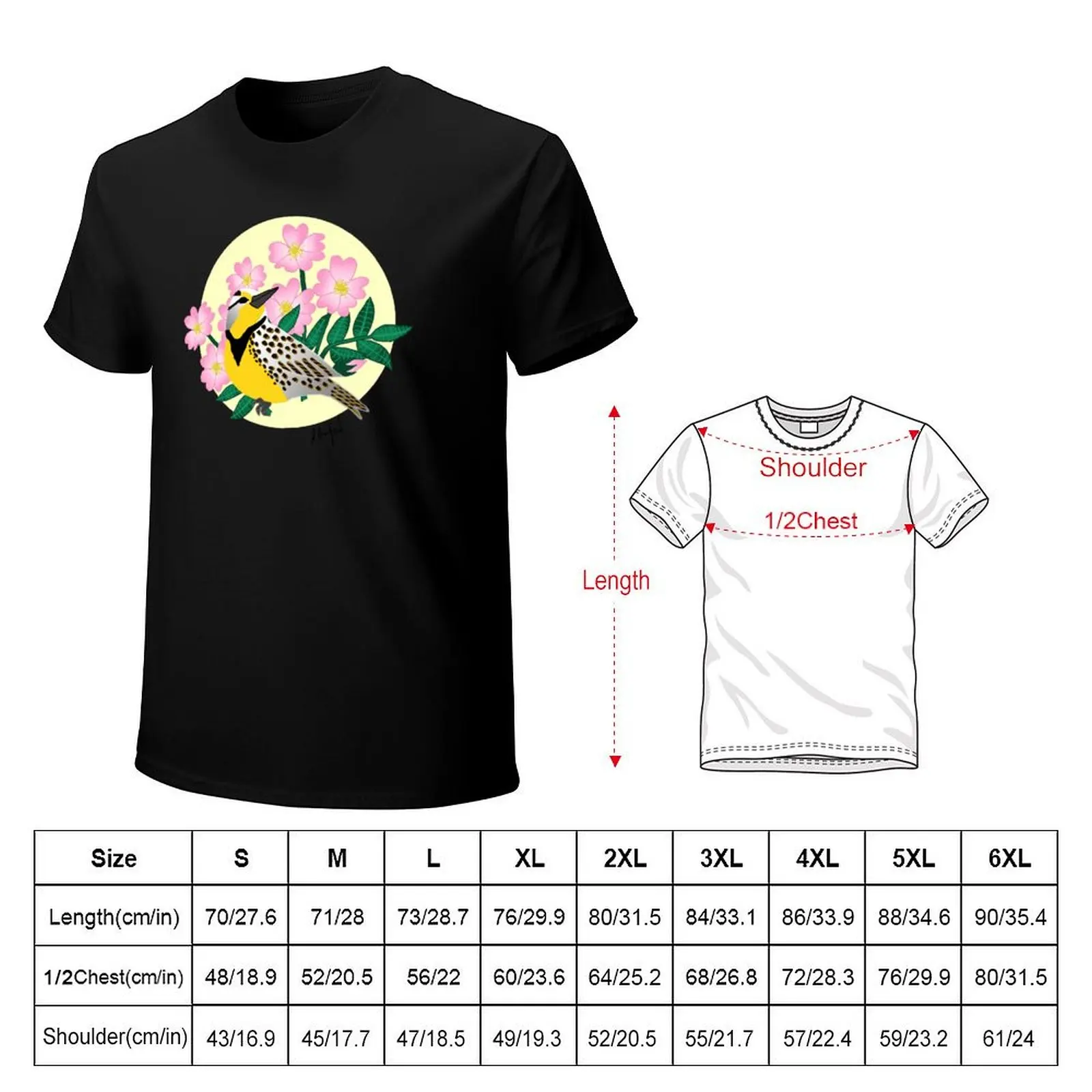 North Dakota Meadowlark and Prairie Rose T-Shirt Casual Daily Wear Short Sleeve Top