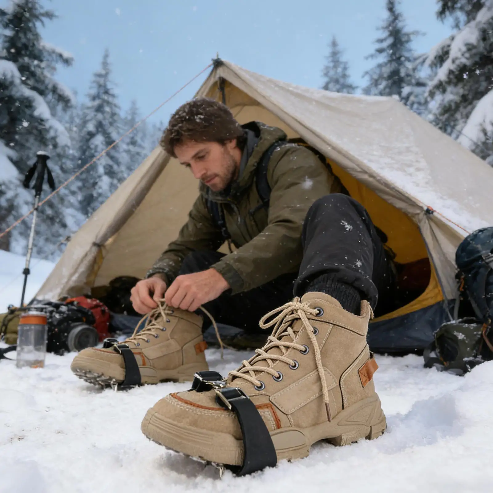 

Накладки-шипы для обуви с четырьмя усиленными шипами, для зимней обуви, для мужчин и женщин, для активного отдыха, походов, альпинизма