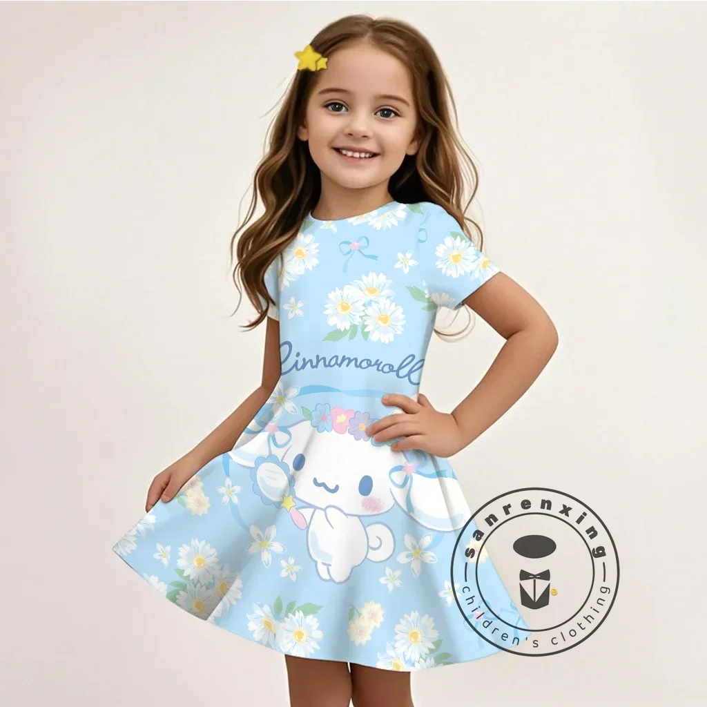 

Платье Sanrio Cinnamoroll с 3D принтом для девочек, лето 2021, новое платье принцессы, повседневное, хит продаж, стильная домашняя одежда, платья