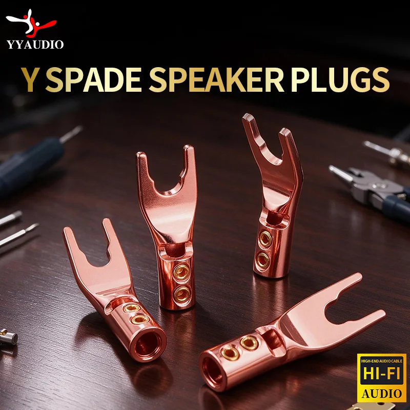YYAUDIO 4pcs Gold Plated Y Spade Speaker Plugs Audio Screw Fork Connector Adapter HiFi Speaker Spade Banana Plug Wire Connector