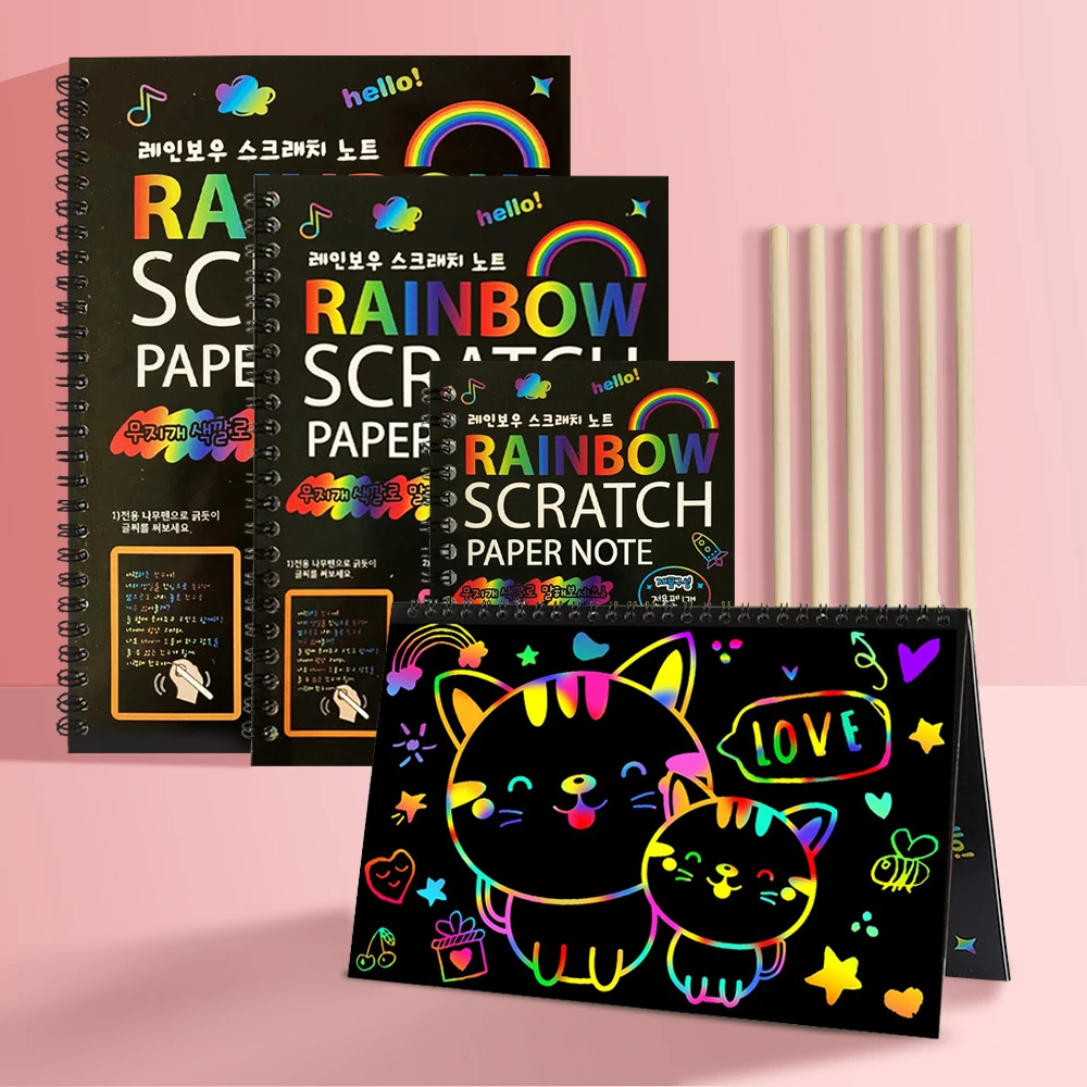 3pcs Scratch Art Books for Kids Rainbow Scratch Paper for Best Gifts