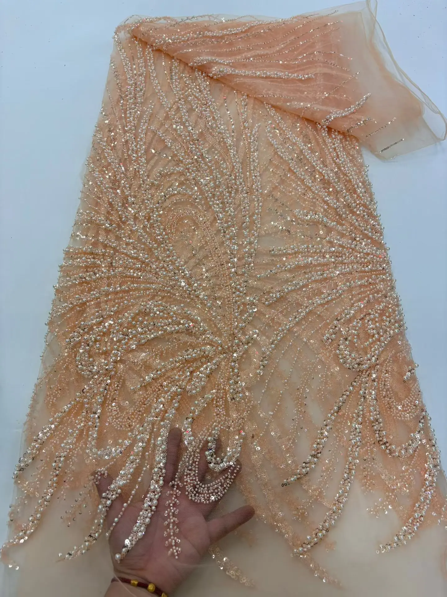 Luxury African Sequins Beaded Lace Fabric 2025 High Quality Groom Nigerian Wedding Bridal Embroidery French Tulle Sewing H116-1