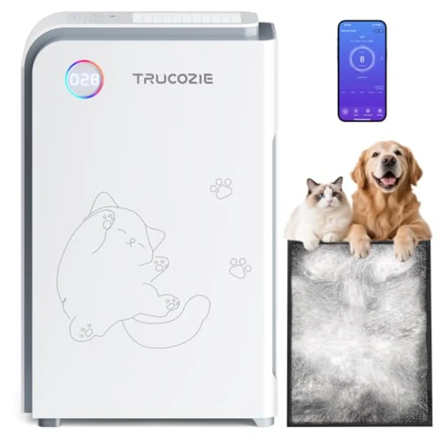 

Large Pet Air Purifier for Home up to 3000 Ft, ABS Plastic, White, Absorbs Floating Cat and Dog Hair with 3-in-1 Filter Anion,