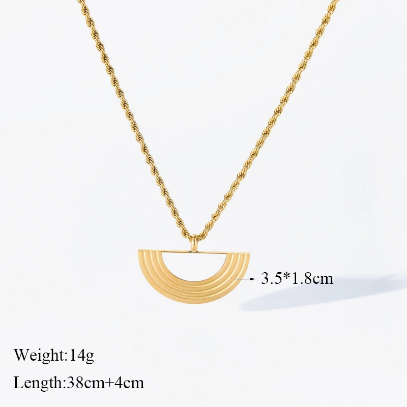 GANEMLY 316L Stainless Steel Geometric Half Circle Pendant Necklace For Women Trendy 18K Gold Plated Twisted Chain Jewelry Gift