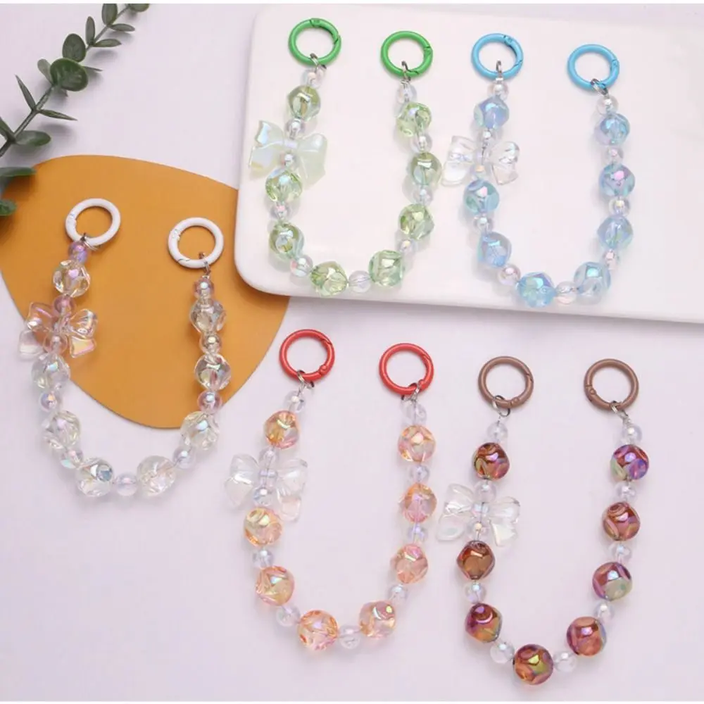 Fashion Acrylic Burst Bead Chain Keyring Detachable Gradient Bowknot Pendant Colorful Bag Keychain Woman Girls