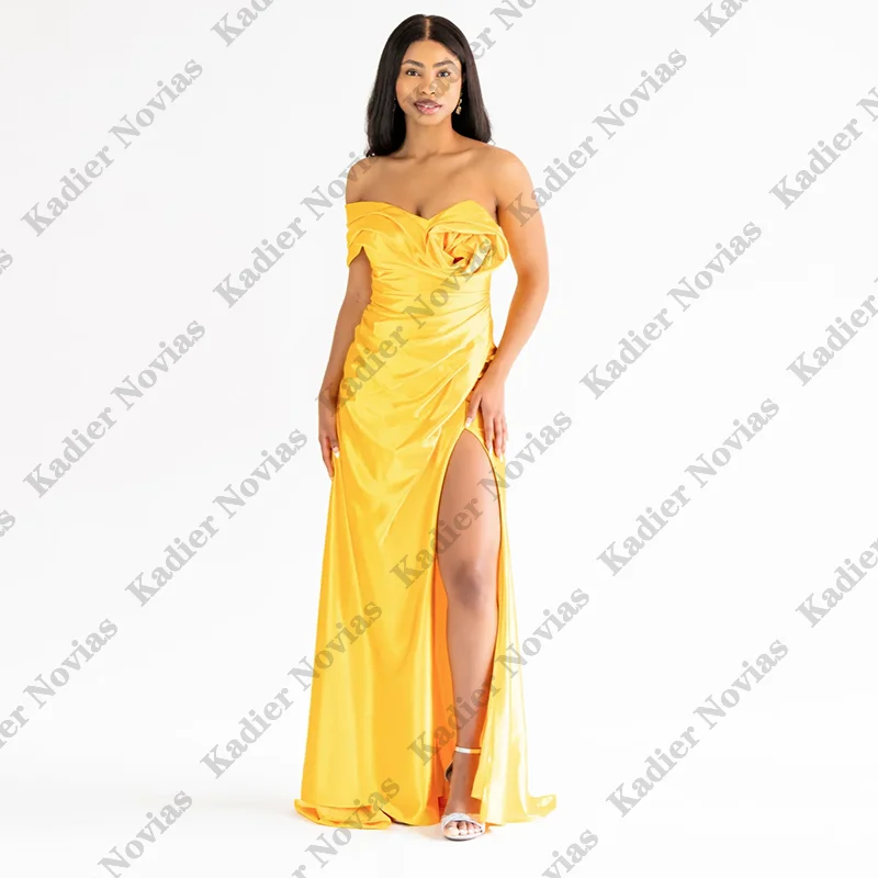 

Long Customized Sheath Yellow Bridesmaid Dresses with Split Robes Invitee Mariage Wedding Party Dress