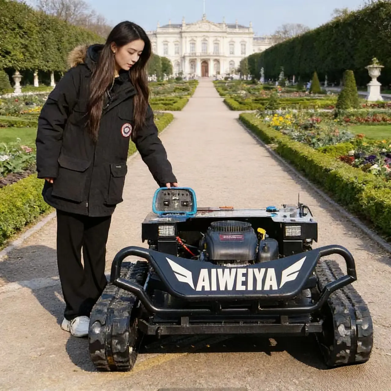 

Customized Self-propelled garden mower diesel lawn rotary tracked all-terrain remote control mower for sale