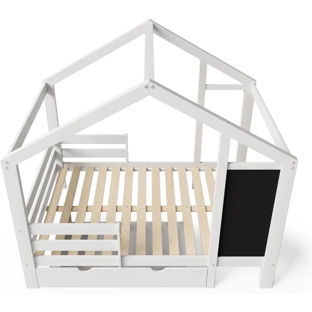 Grande taille avec portes de rangement pour chambre d'enfant, bois massif avec tableau noir, super gain d'espace, pas besoin de ressort de boîte, blanc