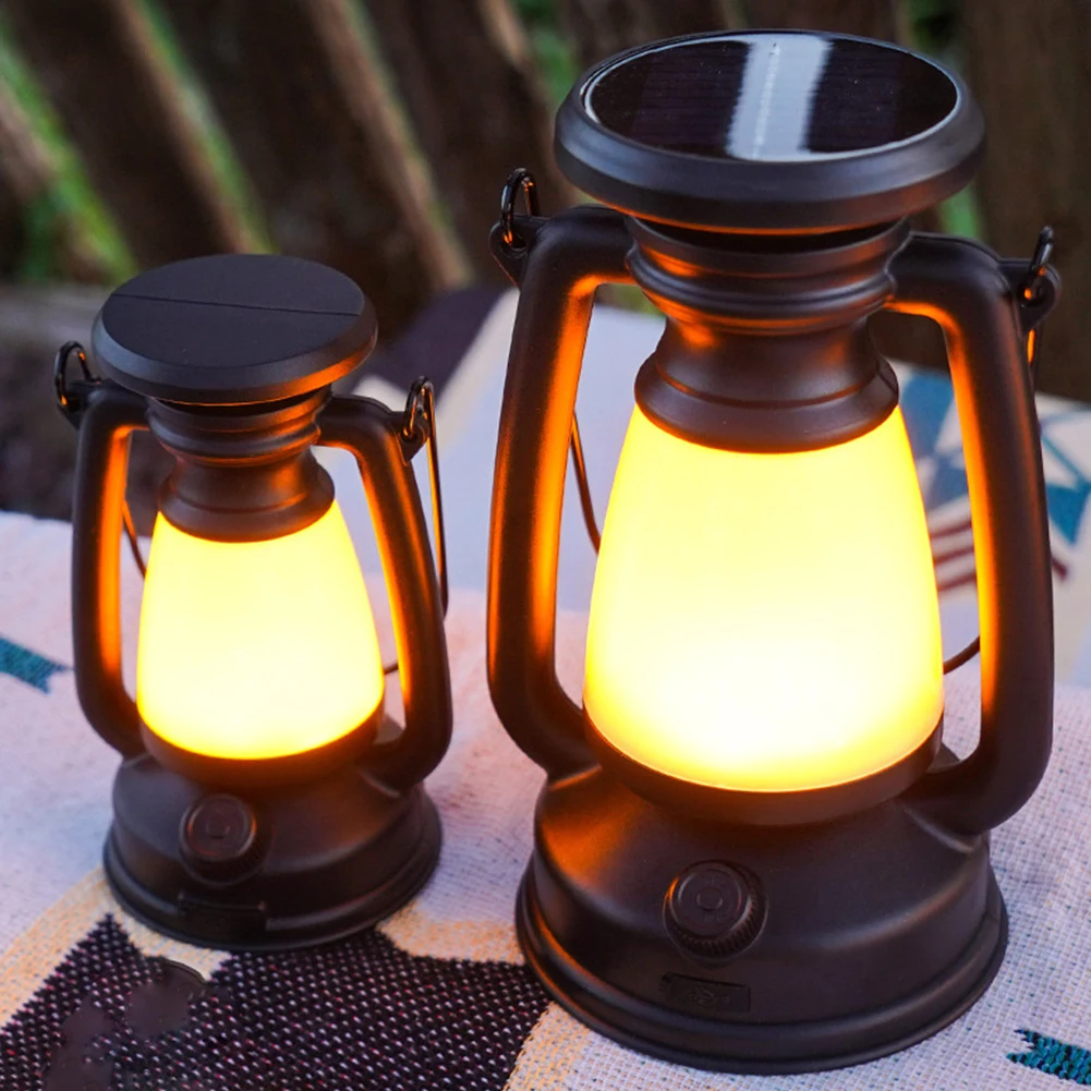 Camping Lantern Solar Charging 800mAh/1200mAh LED Portable Vintage Lantern Type-C USB Waterproof for Hiking Cafe Restuarant