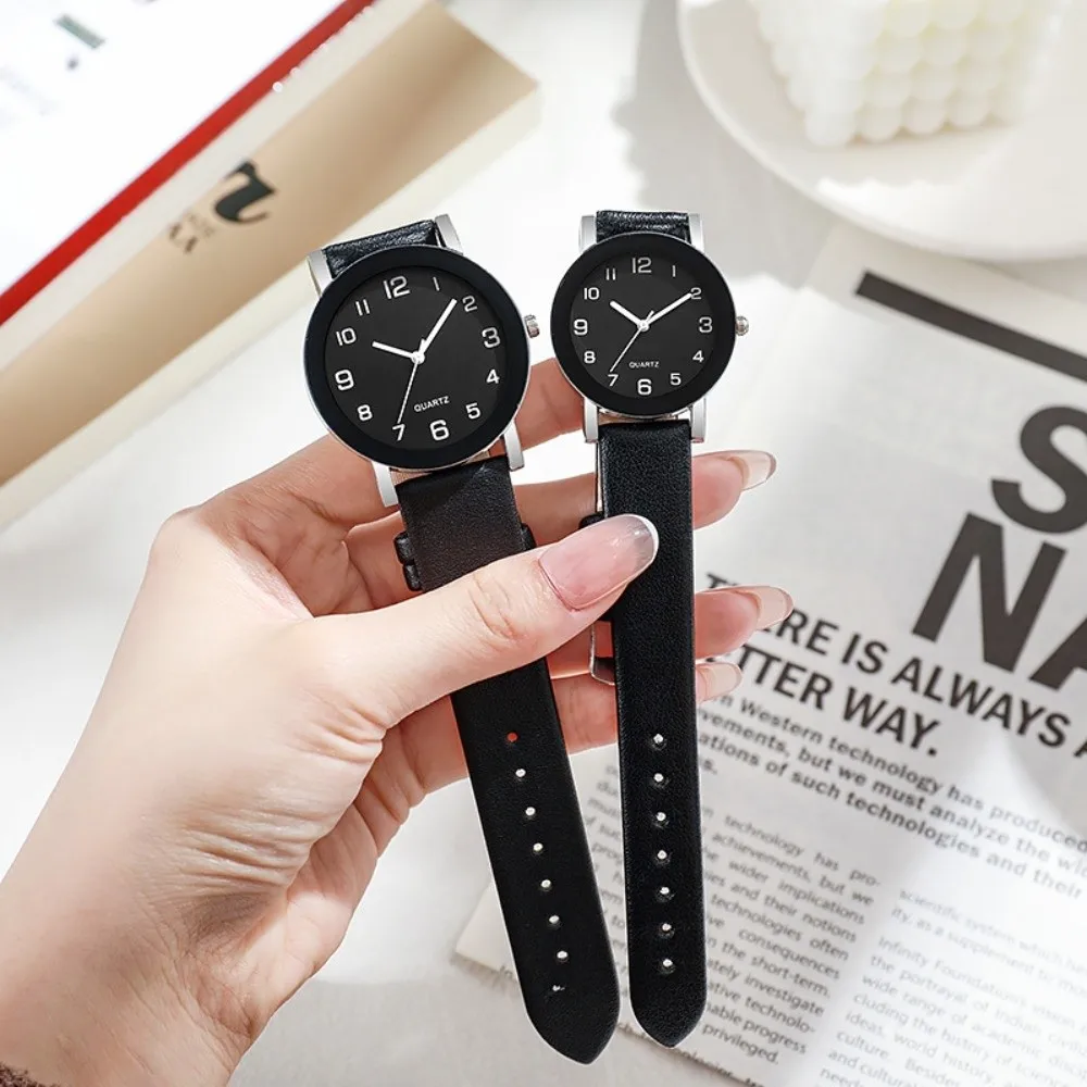 Elegant Minimalist Quartz Watch Leather Strap Round Dial Couples Wristwatch Stainless Steel Simple Classic Wristwatches For Men