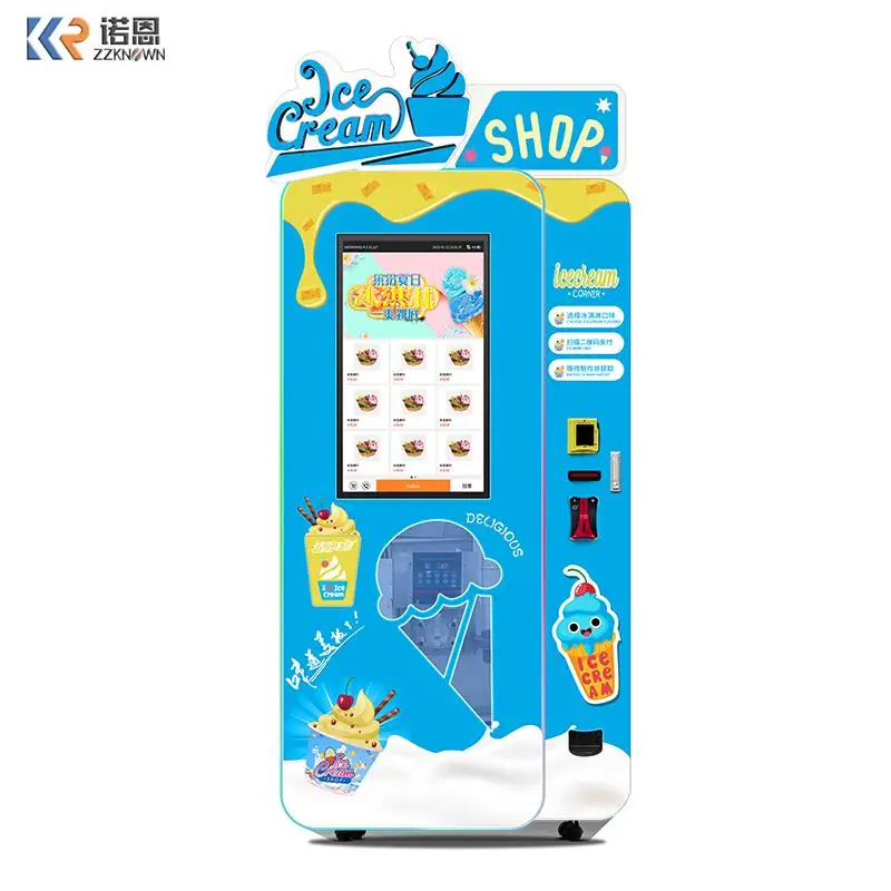 Hot Sale Soft Ice Cream Vending Machine Automatic With Attractive LED Colorful Lights And LED Light Box