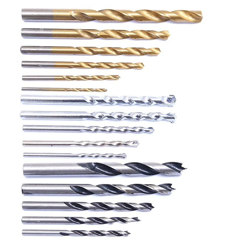 Multi Metric Drill Bits 16Pcs, HSS Twist Drill Bits 6Pcs, Masonry Drill Bits 5Pcs, Wood Working Drill Bits 5Pcs