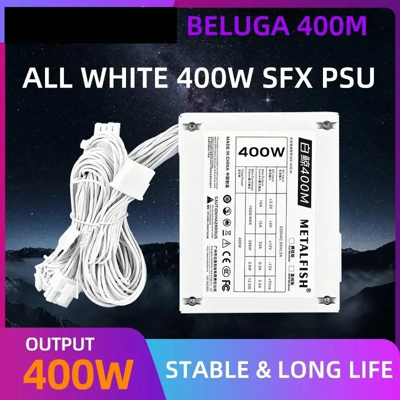 Top SFX400W 500W White Power Supply 220~230V Input Dual 6+2Pin PCIe Ports High Efficiency Silent PWM Fan Game Computer PSU