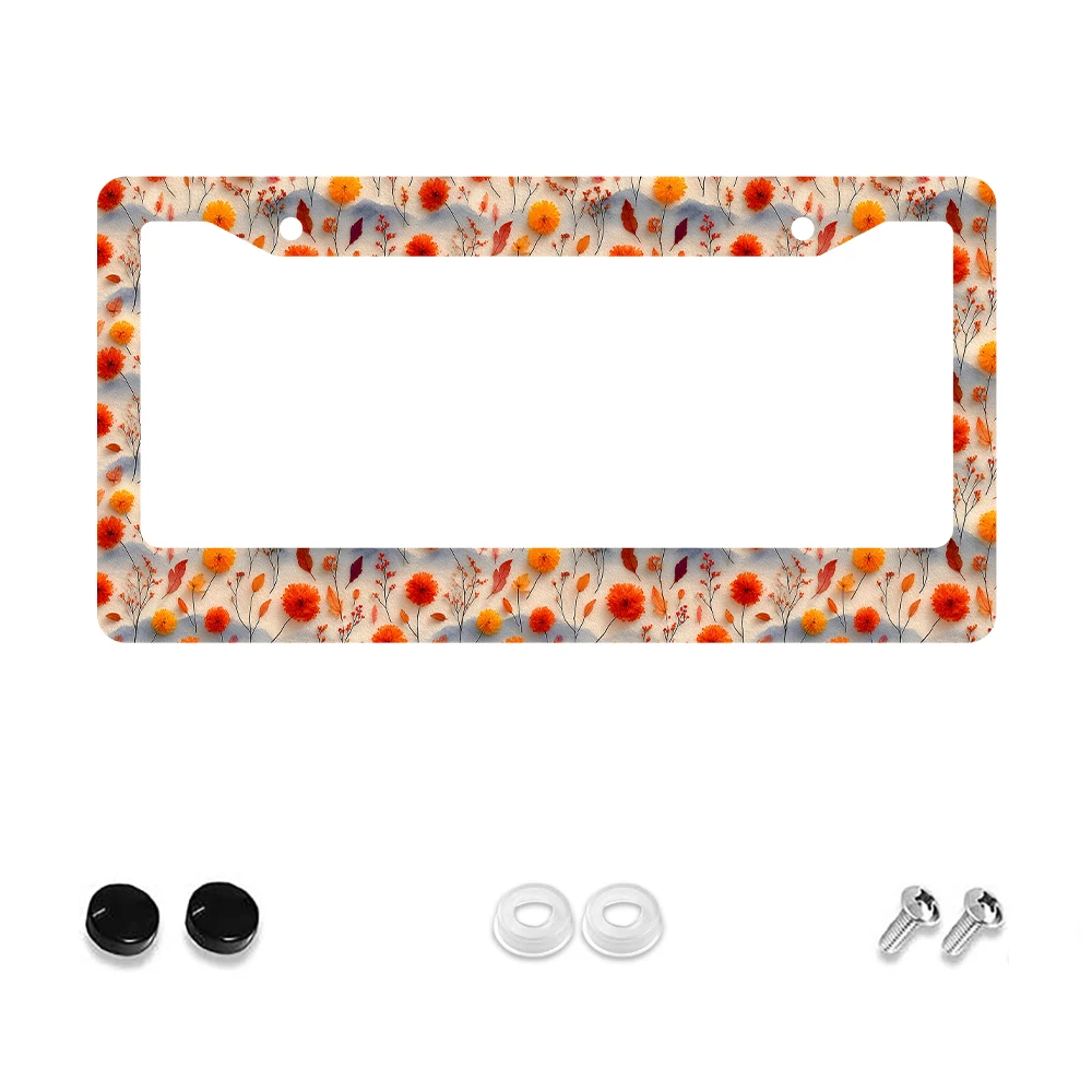 

1 шт. оранжевый цветочный узор с 2 отверстиями рамка номерного знака алюминиевый материал 6x12 дюймов с комплектом винтажная новинка украшение автомобиля