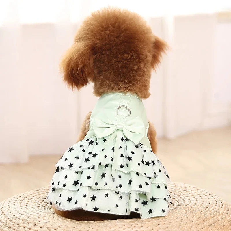 Dog Dresses Spring and Summer Princess Puppy Cat Skirts Star Pattern Teddy Bichon Dog Dress Summer Pet clothes