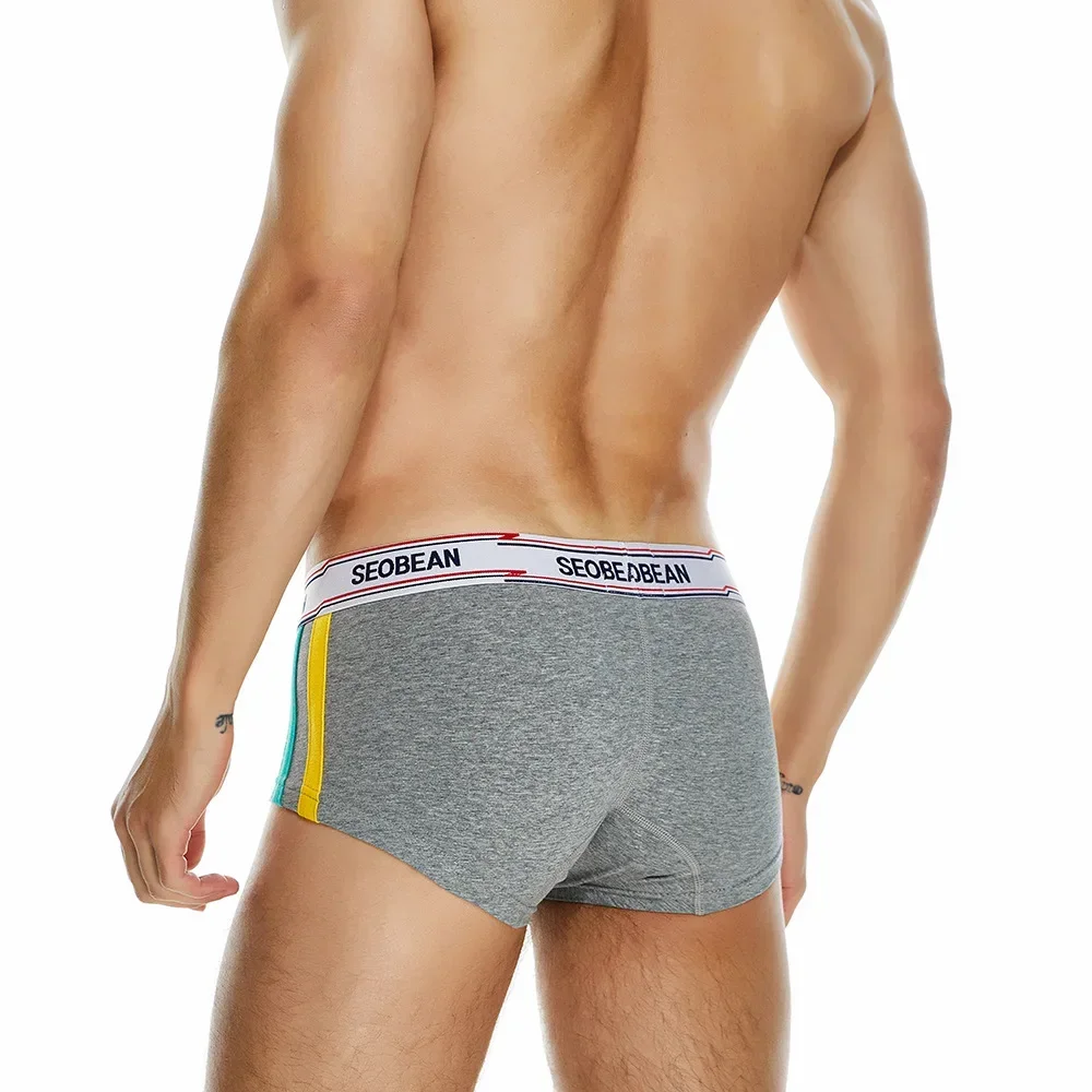 Tronchi alla moda da uomo Cinghia laterale per giovani Mutandine sportive elastiche a contrasto Gay Pantaloncini boxer con custodia rigonfia a vita bassa sexy a vita bassa