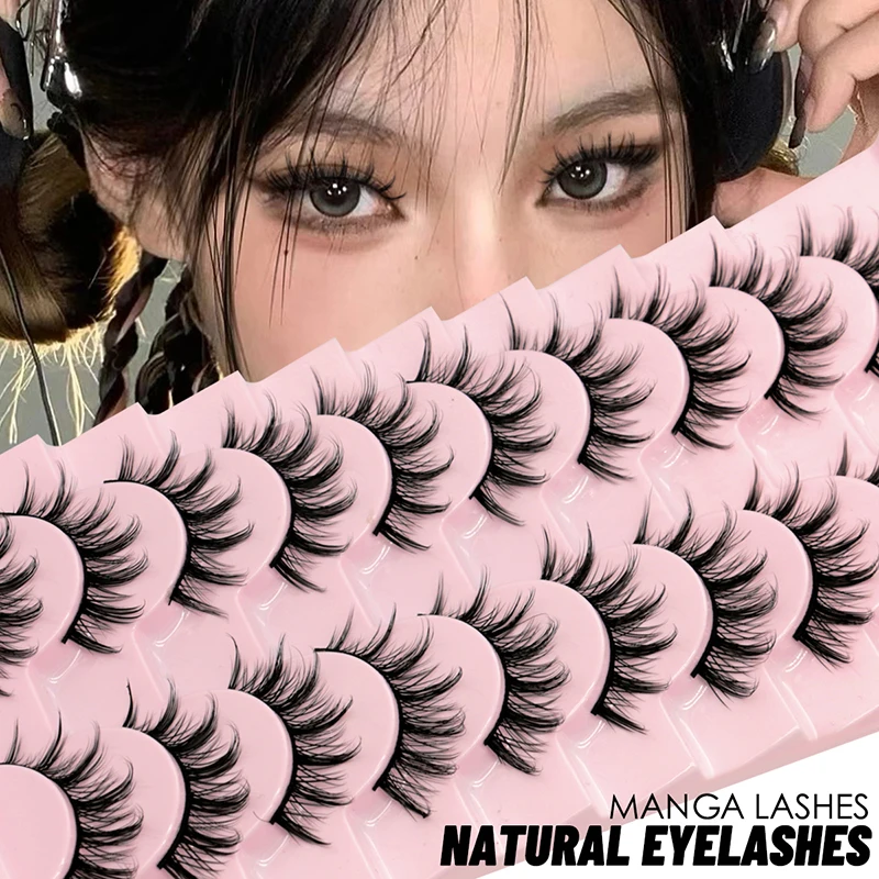 GROINNEYA 10 Pairs Natural False Eyelashes Manga Lashes 3d Faux Mink Lashes Soft Winged Natural Realistic Eyelash Extension